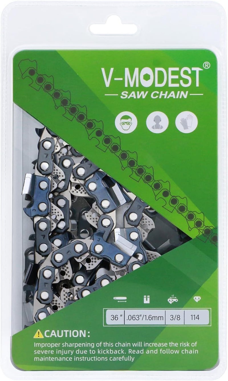 V-MODEST 1 Pack 36 inch Chainsaw Chain 114 Drive Link, 57-Teeth 3/8" Pitch .063" Gauge Full Chisel Professional Gas Saw Chain Blade fits Stihl 029 038 MS-310 460 560 36RSF114, Husqvarna 51 55 560XP - Image 1